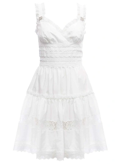 Shop Dolce & Gabbana White Poplin Dress With Dg Crystal Details