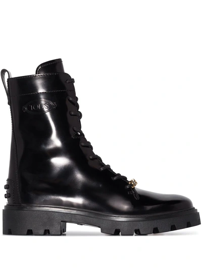 Shop Tod's Logo-plaque Leather Boots In Black