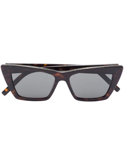 Saint Laurent Brown Mica Rectangular Frame Sunglasses In Brown