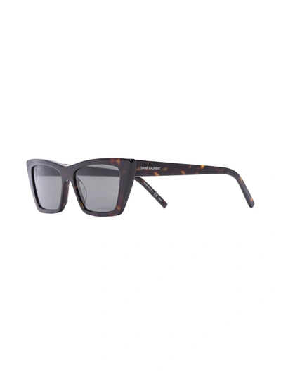 Saint Laurent Brown Mica Rectangular Frame Sunglasses In Brown