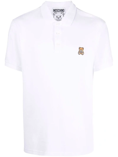 Shop Moschino Teddy Bear Embroidered Polo Shirt In White