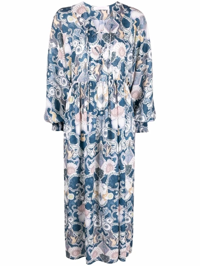 Shop See By Chloé Graphic-print Long-sleeve Dress In Blue