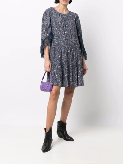 Shop See By Chloé Lace-panel Long-sleeve Dress In Blue