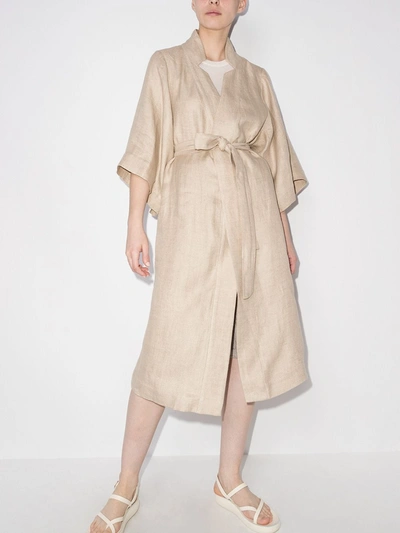 Shop St Agni Single-breasted Linen Coat In Neutrals