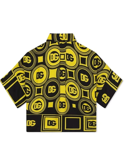 Dolce & Gabbana All-over Silk Logo Shirt In Yellow
