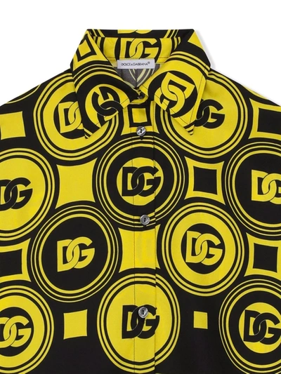 Dolce & Gabbana All-over Silk Logo Shirt In Yellow
