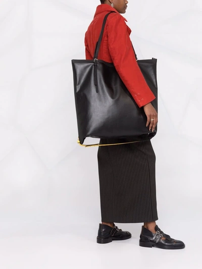 Shop Maison Margiela Contrast-strap Oversized Leather Tote Bag In Black