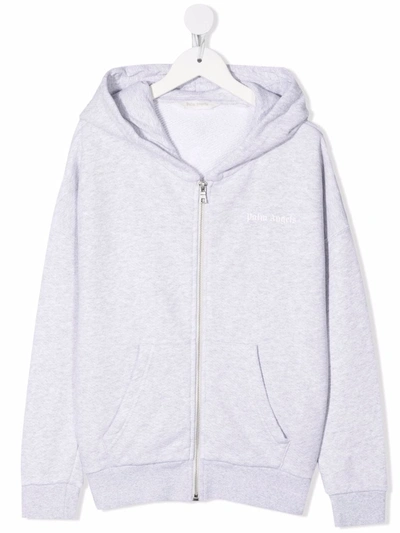 Shop Palm Angels Melange-effect Hooded Jacket In Grey