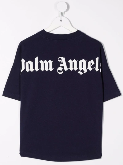 Shop Palm Angels Logo-print Neckline T-shirt In Blue