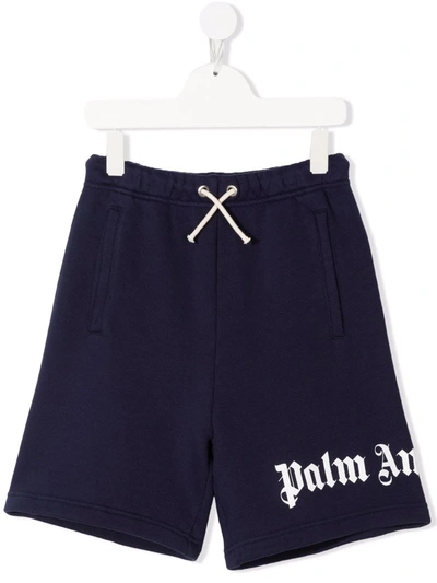 Shop Palm Angels Logo-print Drawstring Shorts In Blue