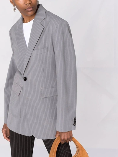 Shop Mm6 Maison Margiela Single-breasted Pinstripe Blazer In Grey