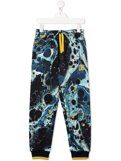 Shop Dolce & Gabbana Marble-print Tapered Track Pants In Blue