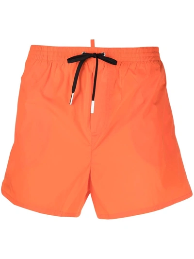 Shop Dsquared2 Icon-print Drawstring Swim Shorts In Orange