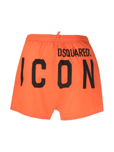 Shop Dsquared2 Icon-print Drawstring Swim Shorts In Orange