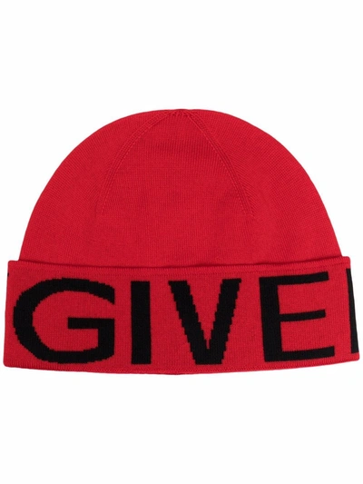 Shop Givenchy Embroidered Logo Beanie In Red
