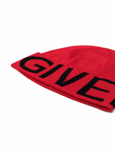 Shop Givenchy Embroidered Logo Beanie In Red