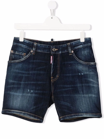 Shop Dsquared2 Teen Logo-patch Denim Shorts In Blue