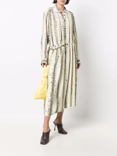 Shop Lemaire Splatter-print Midi Shirt Dress In Gelb