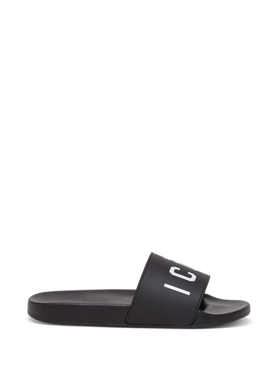 Shop Dsquared2 Rubber Slide Sandals With Logo In Black