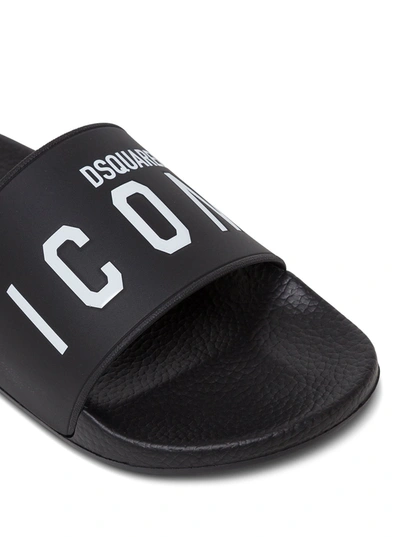 Shop Dsquared2 Rubber Slide Sandals With Logo In Black