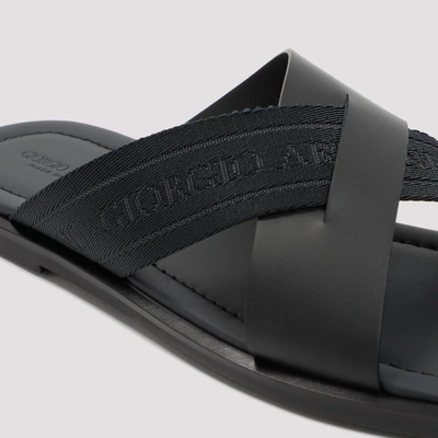 Shop Giorgio Armani Leather Sandals Shoes In Black