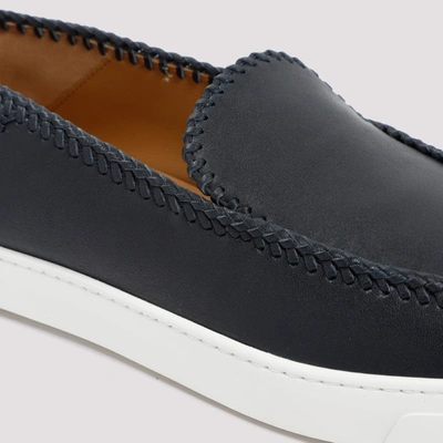 Shop Giorgio Armani Leather Sneakers Shoes In Blue
