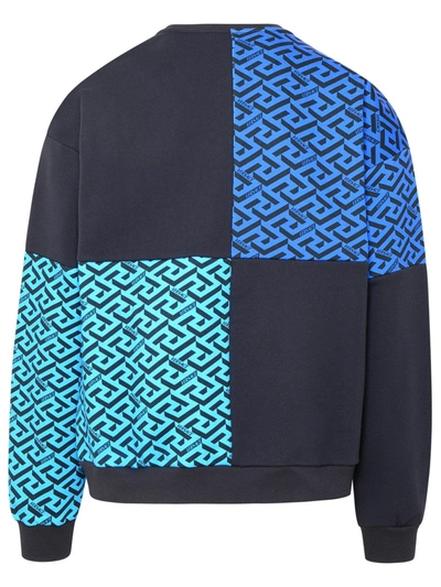 Shop Versace Blue And Black La Greca Cotton Sweatshirt