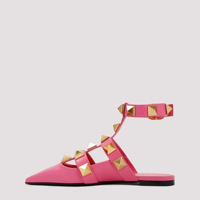 Shop Valentino Garavani  Roman Stud Calfskin Ballet Flats Shoes In Pink &amp; Purple