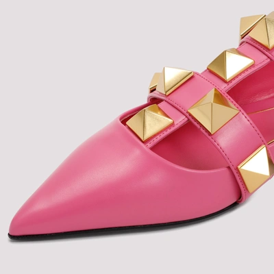 Shop Valentino Garavani  Roman Stud Calfskin Ballet Flats Shoes In Pink &amp; Purple