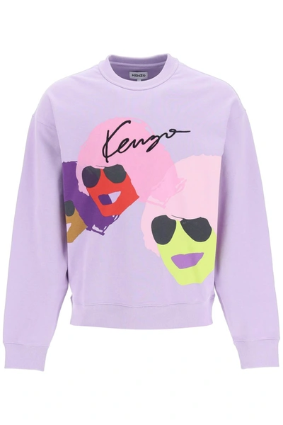 Shop Kenzo Tribute Crewneck Oversized Sweatshirt In Purple