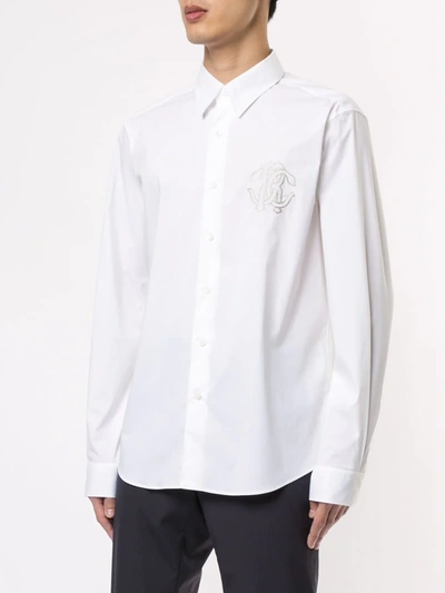 Shop Roberto Cavalli Optic White Slim Fit Rc Logo Shirt