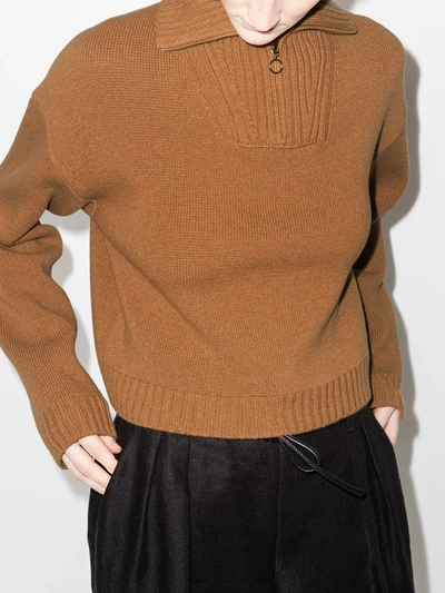 Shop Nanushka Front-zip Cropped Knitted Jumper In Brown