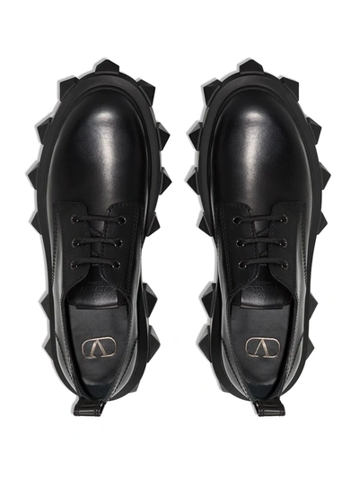 Shop Valentino Trackstud Leather Derby Shoes In Black