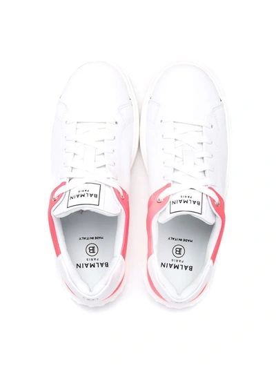 Shop Balmain Teen Colour-block Leather Trainers In White