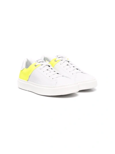 Shop Balmain Teen Colour-block Leather Trainers In White