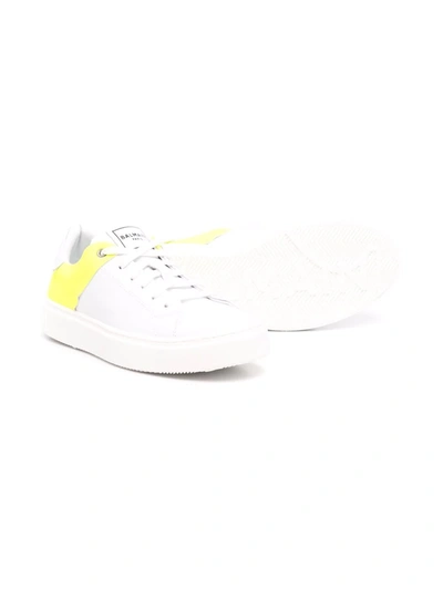 Shop Balmain Colour-block Leather Trainers In White