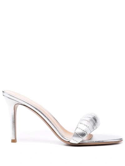 Shop Gianvito Rossi Bijoux 90mm Crystal-embellished Mules In Silver