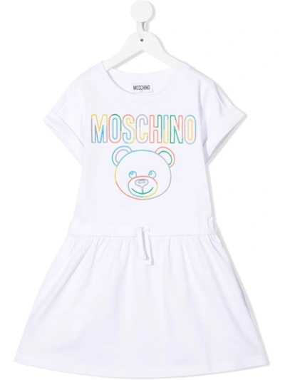 Shop Moschino Embroidered-logo T-shirt Dress In White