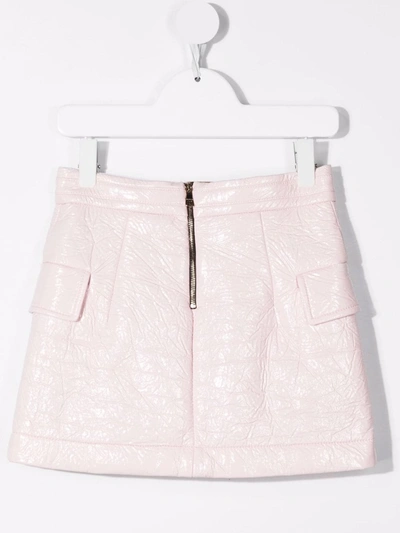 Shop Balmain Vinyl-look Wrap Skirt In Pink