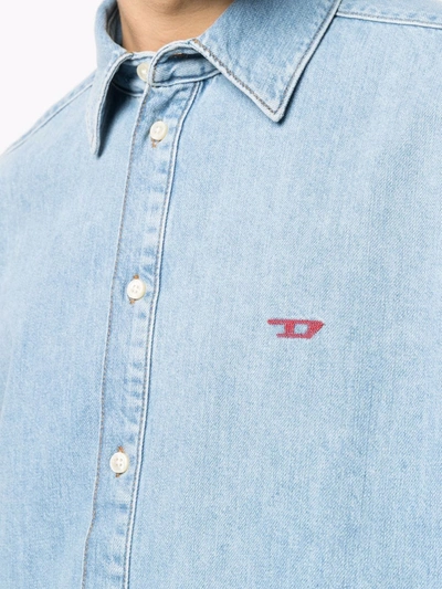 Shop Diesel Long-sleeved Denim Shirt In Blue