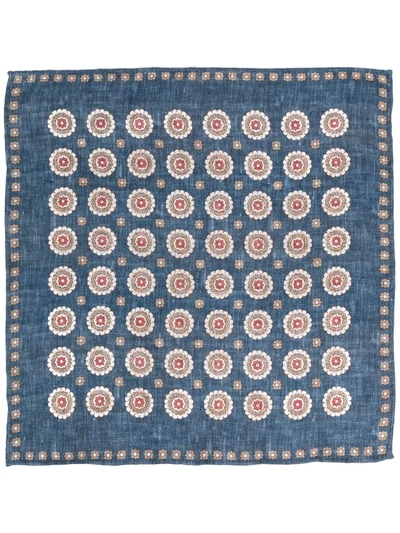Brunello Cucinelli Flower-print Denim Scarf In Blue