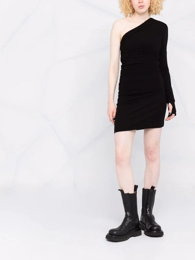 Shop Dsquared2 One-shoulder Ruched Mini Dress In Black
