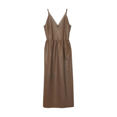 Shop Aeron Rankin - Camisole Leather Dress With Organza Details In Taupe