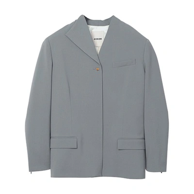 Shop Aeron Miramar - Boxy Blazer With Asymmetric Collar In Steel Blue