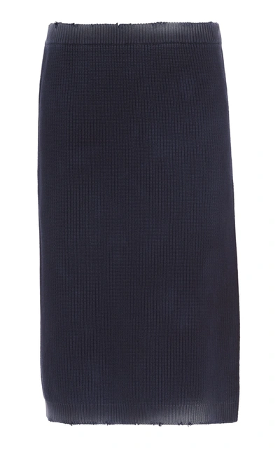 Shop Miu Miu Low-rise Faded Cotton Midi Skirt In Navy