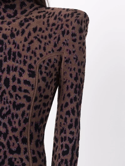 Shop Roberto Cavalli Leopard-print High Neck Mini Dress In Brown