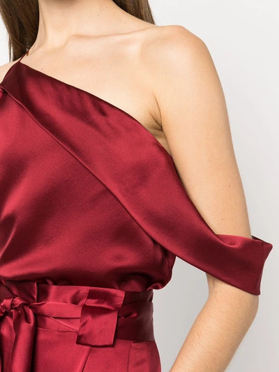 Shop Michelle Mason Draped Cowl Asymmetrical Top In Red