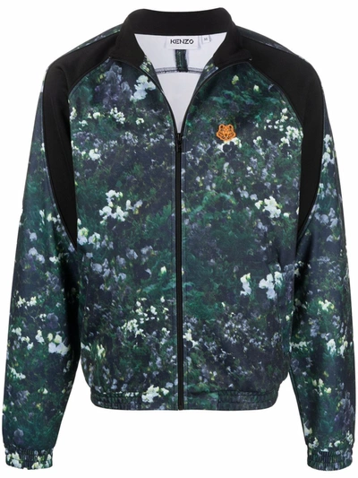 Shop Kenzo Floral-print Zip-up Jacket In Schwarz