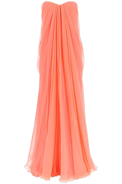 Shop Alexander Mcqueen Long Dress In Silk Chiffon In Pink