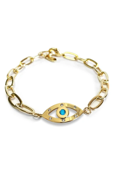 Shop Liza Schwartz Amour Evil Eye Cz Chain Link Bracelet In Gold